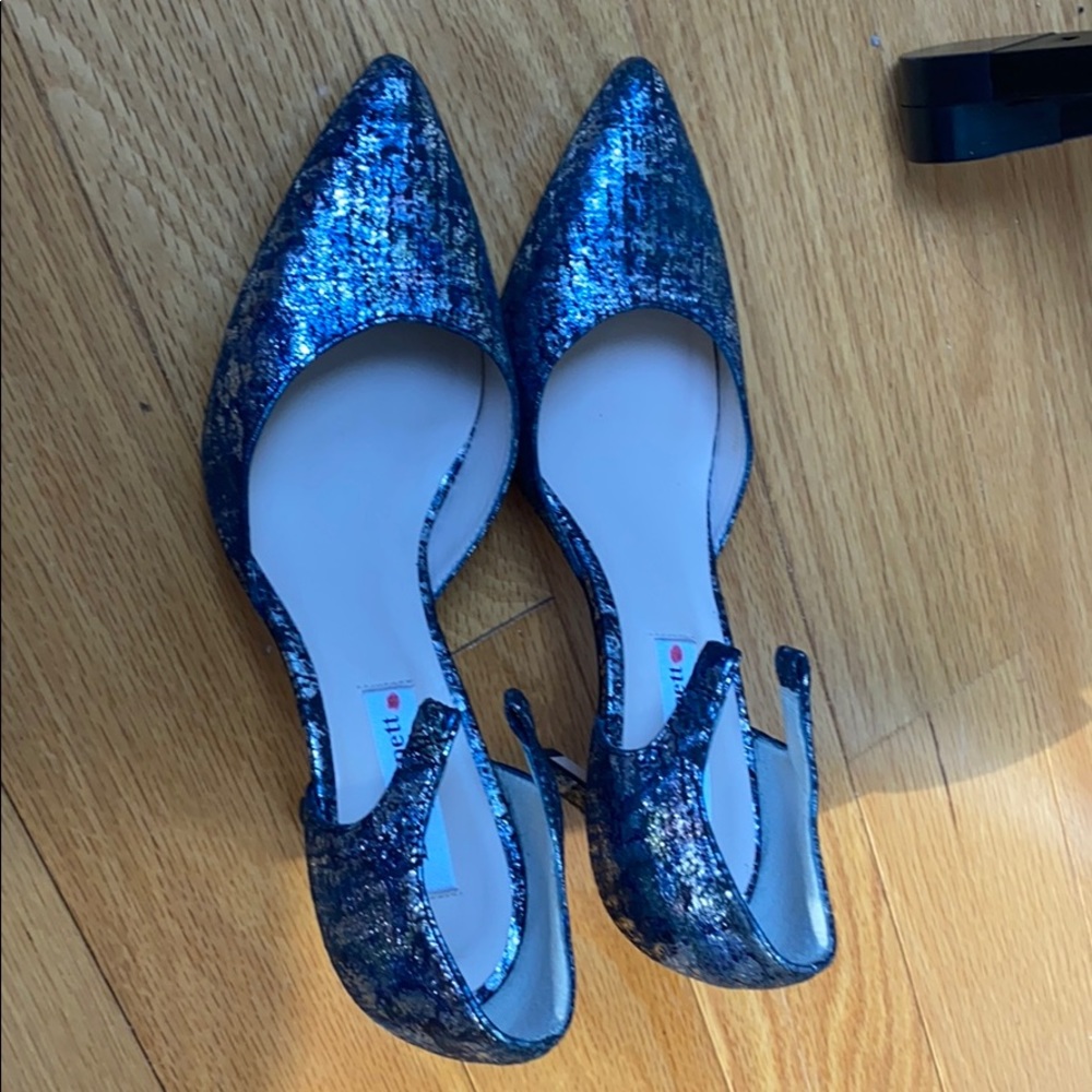 Unworn LK Bennett Fauna metallic blue/silver heel
